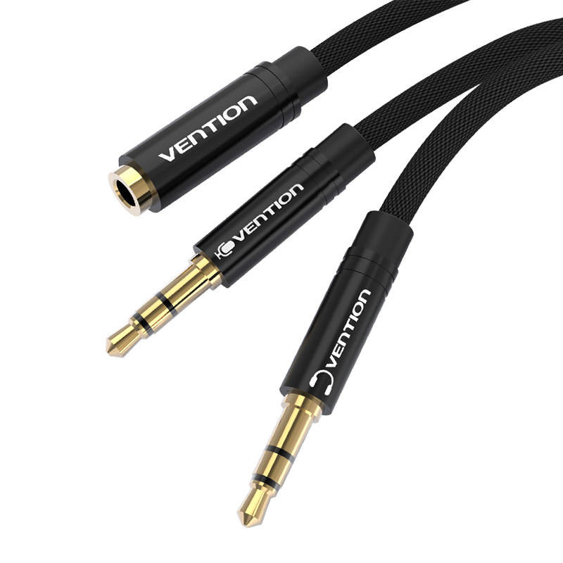 Audio cable 3.5mm female to 2x3.5mm male Vention BBLBF 1m (black)