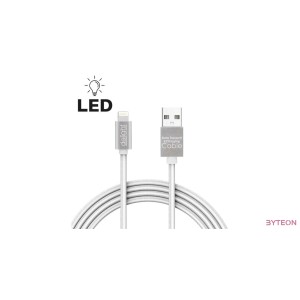 Delight ezüst iPhone Lightning adatkábel LED fénnyel 1m