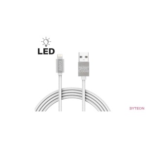 Delight ezüst iPhone Lightning adatkábel LED fénnyel 1m