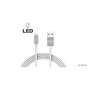 Delight ezüst iPhone Lightning adatkábel LED fénnyel 1m