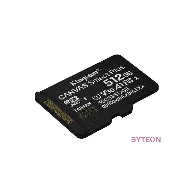 SD Micro 512GB XC Kingston Adapter nélkül UHS-I U3 SDCS3,512GBSP