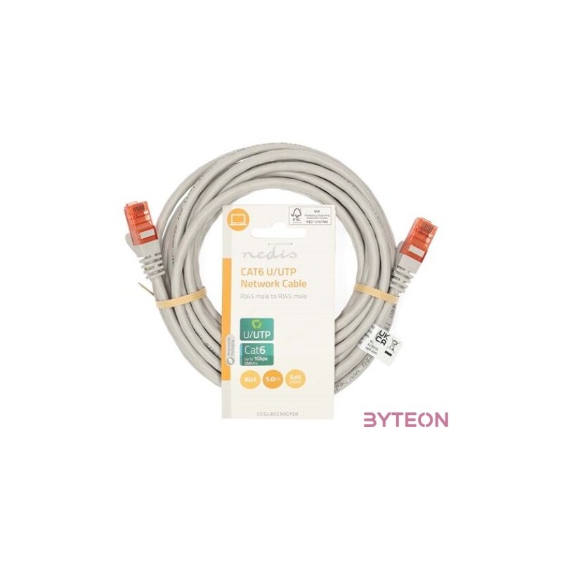Nedis CCGL85230GY50 UTP Cat6 patch kábel, RJ45 aranyozott érintkezők, hossz 5m