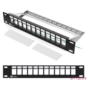 Lanberg Üres patch panel 12 port 1U 10 FTP, árnyékolt, tehermentesítővel, fekete V2