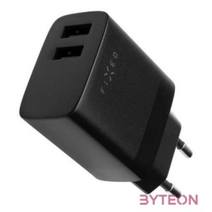 FIXED hálózati töltő, 2USB-A kimenet, 17W  USB,mikro USB kábel, fekete