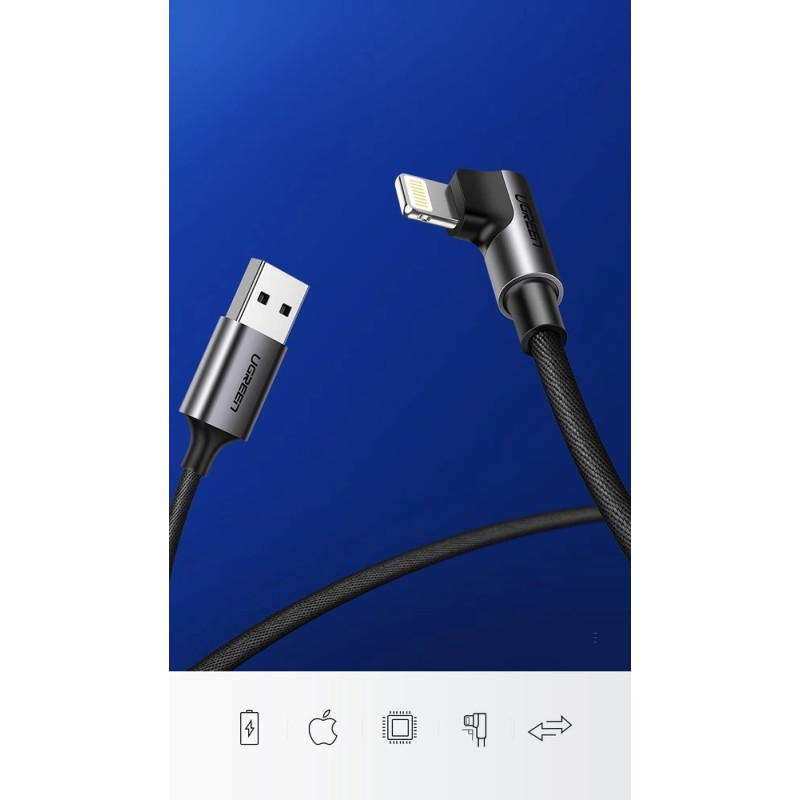 UGREEN US299 szögletes USB villámkábel, MFi, 1 m (fekete)