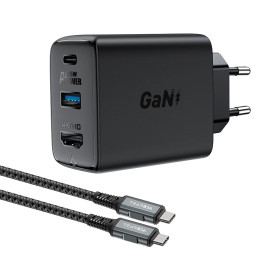 Wall Charger Acefast A17, 65W GaN + kabel USB-C (black)