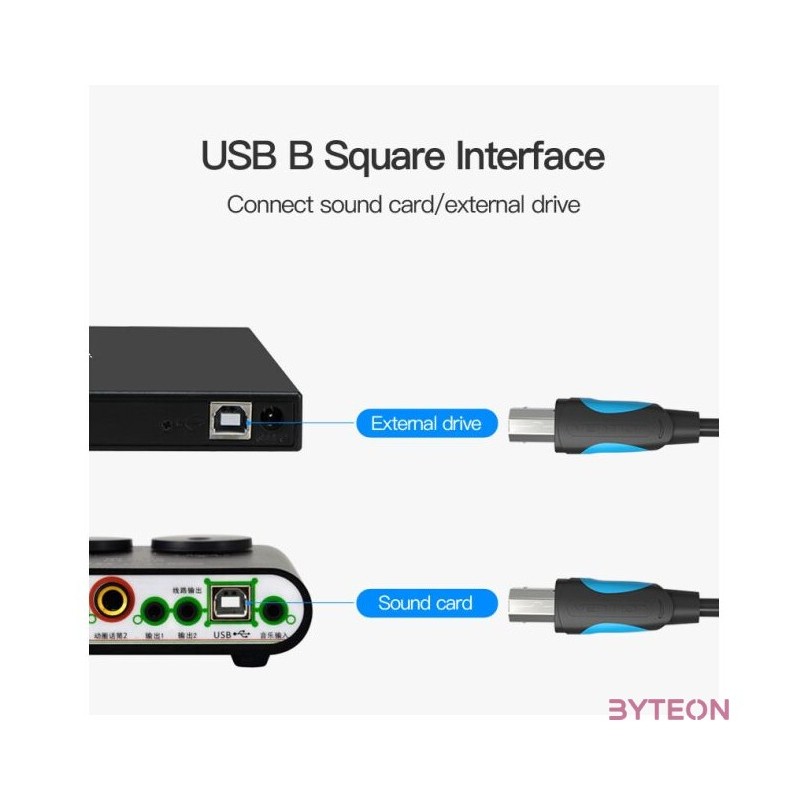 KÁBEL USB-A 2.0 - USB-B 2.0 (fekete), 8m, Vention