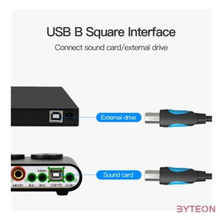 KÁBEL USB-A 2.0 - USB-B 2.0 (fekete), 8m, Vention