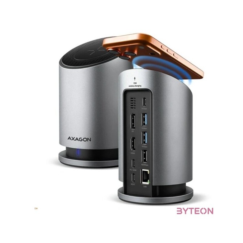 Axagon HMC-WL9 USB-C 10 Gbps 9in1 hub vezeték nélküli töltéssel