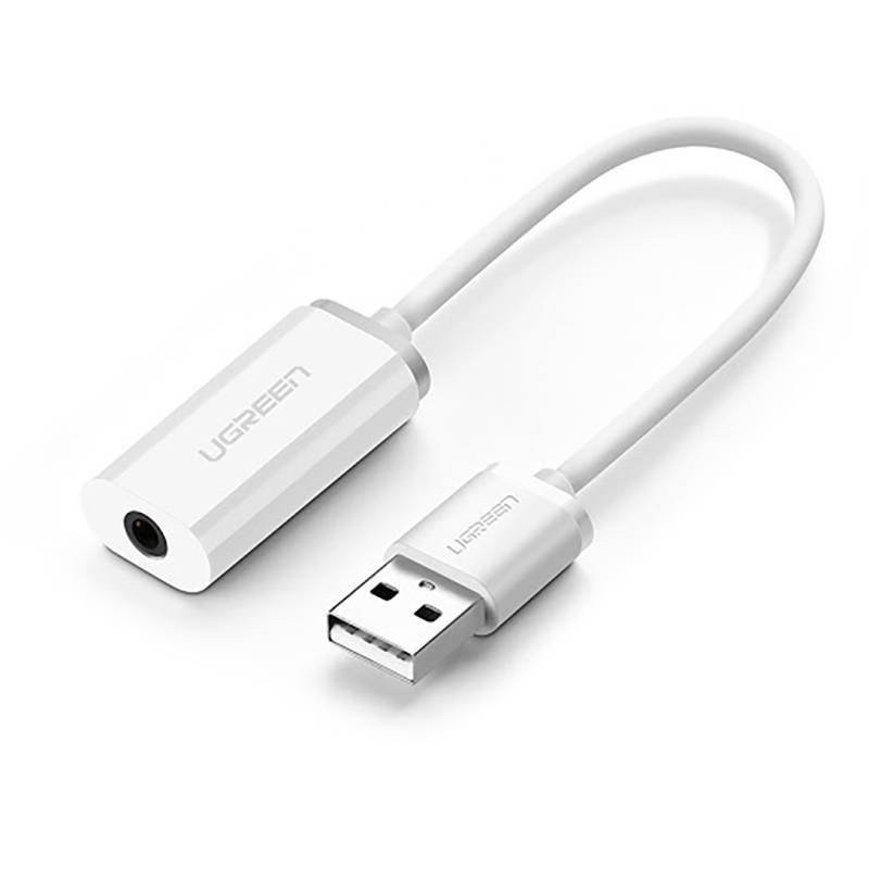 UGREEN US206 audioadapter, USB-mini Jack 3,5 mm-es AUX 15cm (fehér)