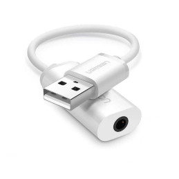 UGREEN US206 audioadapter, USB-mini Jack 3,5 mm-es AUX 15cm (fehér)