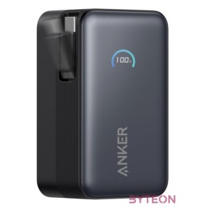 ANKER Powerbank Nano 10000mAh, 45W, Beépített USB-C kábel behúzható, fekete - A1638H11