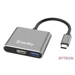 COLORWAY USB hub (dokkolóállomás) ColorWay USB-C 3 az 1-ben Type C PD 100W,USB3.0,HDMI 4K (CW-HUB08)