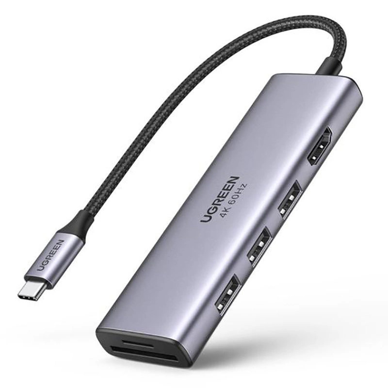 UGREEN CM511 5 az 1-ben adapter USB-C hub 3 porthoz USB3.0 + HDMI + TF / SD (szürke)