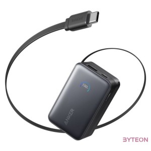 ANKER Powerbank Nano 10000mAh, 45W, Beépített USB-C kábel behúzható, fekete - A1638H11