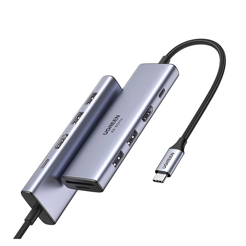 UGREEN CM511 5 az 1-ben adapter USB-C hub 2x USB, HDMI, USB-C, TF / SD (szürke)