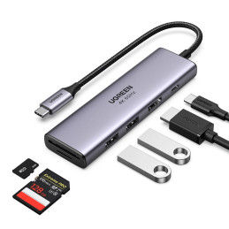 UGREEN CM511 5 az 1-ben adapter USB-C hub 2x USB, HDMI, USB-C, TF / SD (szürke)