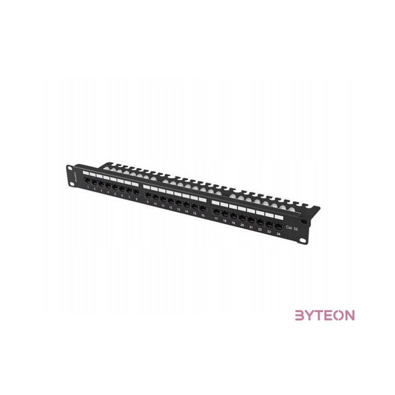 Lanberg Patch panel 24 port 1U 19 CAT.5e UTP, tehermentesítővel, fekete