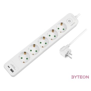 Logilink Aljzat 5-utas  kapcsoló, 5x CEE 7,3, 1x USB-A, 1x USB-C, 1,5 m, fehér