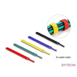 Delock 10. db.-os színes öntapadós kábel szorító szett hossza 150 mm szélessége 12 mm