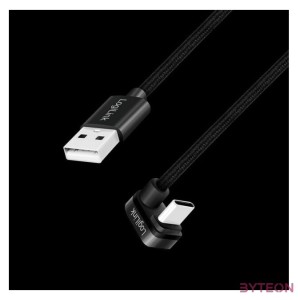 Logilink USB 2.0 Type-C kábel, C,M 180 fok - USB-A,M, alu, fekete, 2 m