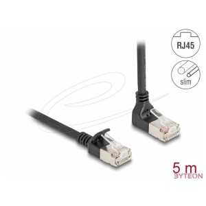 Delock RJ45 hálózati kábel Cat.6A S,FTP vékony 90 fokban felfelé hajló , egyenes 5 m fekete