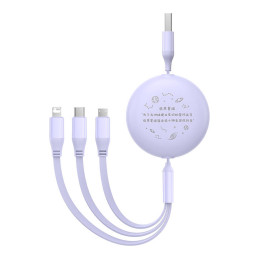 Charging Cable 3w1 Baseus USB to USB-C, USB-M, Lightning 3,5A, 1,1m (purple)