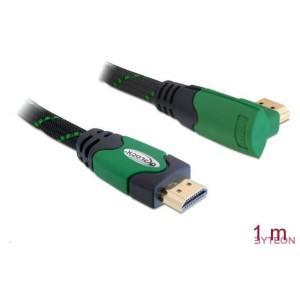 Delock HDMI 1.4 M,M video jelkábel 1m fekete-zöld 4K, egyenes,90°