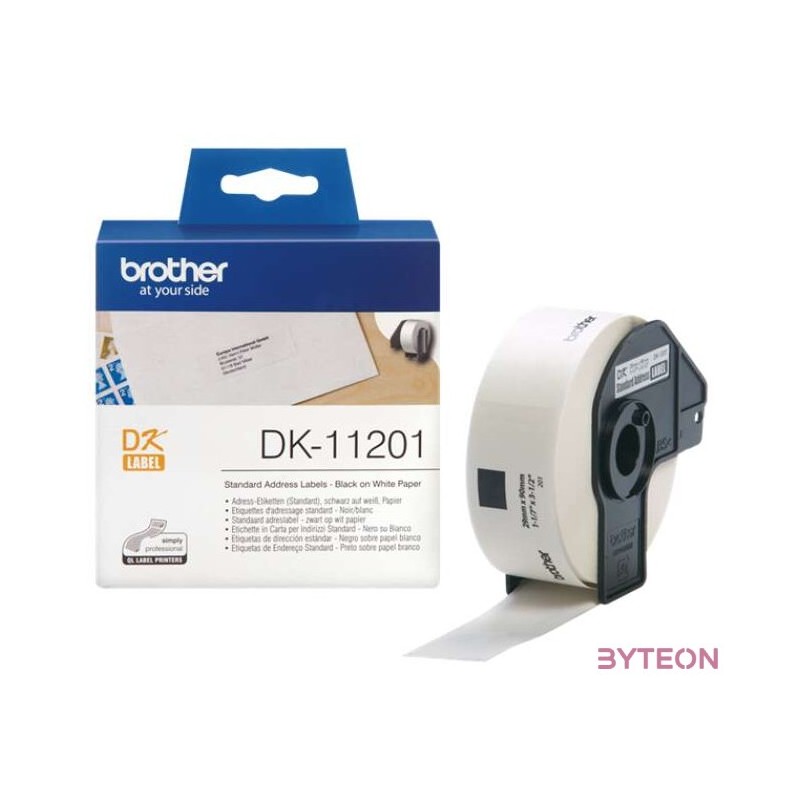 Brother DK-11201 elővágott öntapadós címke 400db,tekercs 29mm x 90mm White