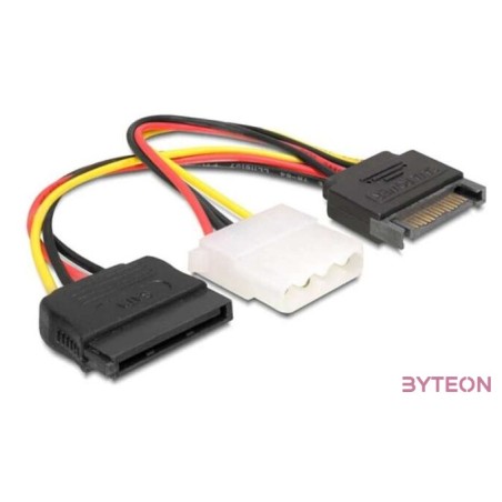 DeLock Cable Power SATA 15 pin male  Molex 4 pin female + SATA 15 pin female