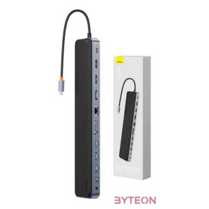 Baseus EliteJoy Gen2 12 az 1-ben HUB, USB-C  2xHDMI  3xUSB 3.0  PD  DP  SD,TF  RJ45  USB-C  3.5mm (sötétszürke)