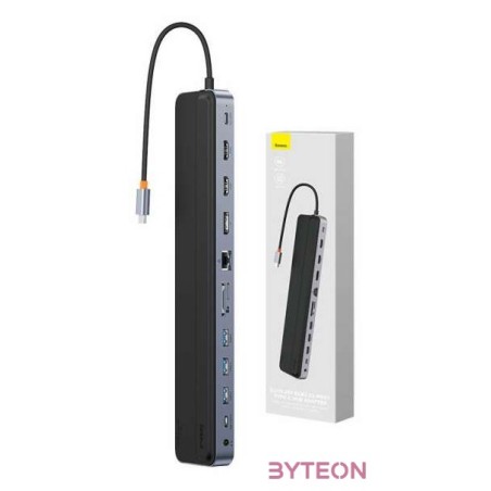 Baseus EliteJoy Gen2 12 az 1-ben HUB, USB-C  2xHDMI  3xUSB 3.0  PD  DP  SD,TF  RJ45  USB-C  3.5mm (sötétszürke)