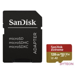 Sandisk 128GB microSDXC Class 10 U3 V30 A2 Extreme  adapterrel