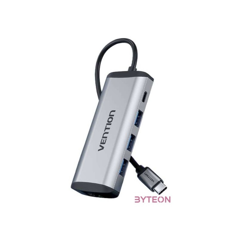 USB-C to USB-C Docking Station, 3x USB3.0, PD 0.15m Vention THAHB, gray