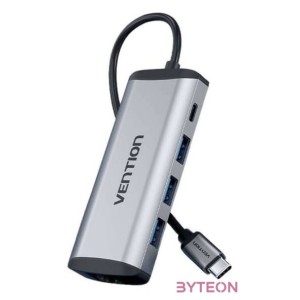 USB-C to USB-C Docking Station, 3x USB3.0, PD 0.15m Vention THAHB, gray