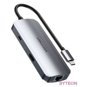 USB-C to HDMI Docking Station, 3x USB 3.0, RJ45, PD 0.15m Vention TOHHB (gray)