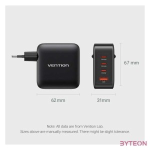 Wall charger, Vention, FEIB0-EU,  3xUSB-C, USB- A, 140W,140W,30W,18W, GaN (czarna)