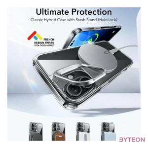 Classic Hybrid (HaloLock) ESR case with stand for iPhone 16 (clear)