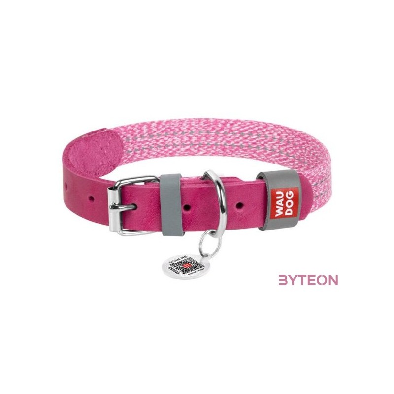 Classic Dog collar with QR code Waudog size L pink