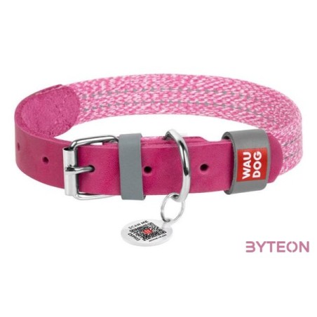 Classic Dog collar with QR code Waudog size L pink