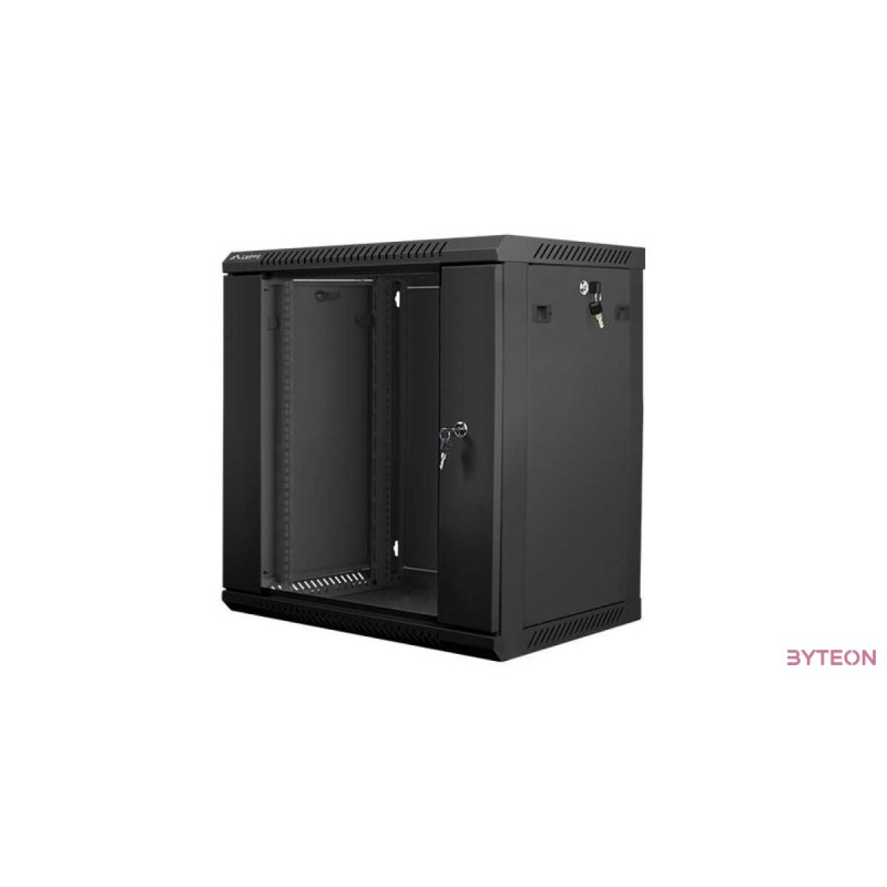 Lanberg 19'' fali rack szekrény 12U 600x450mm fekete (üvegajtó)