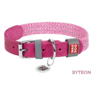 Classic Dog collar with QR code Waudog size L pink
