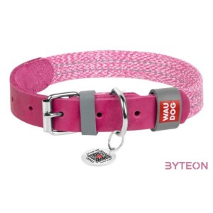 Classic Dog collar with QR code Waudog size L pink