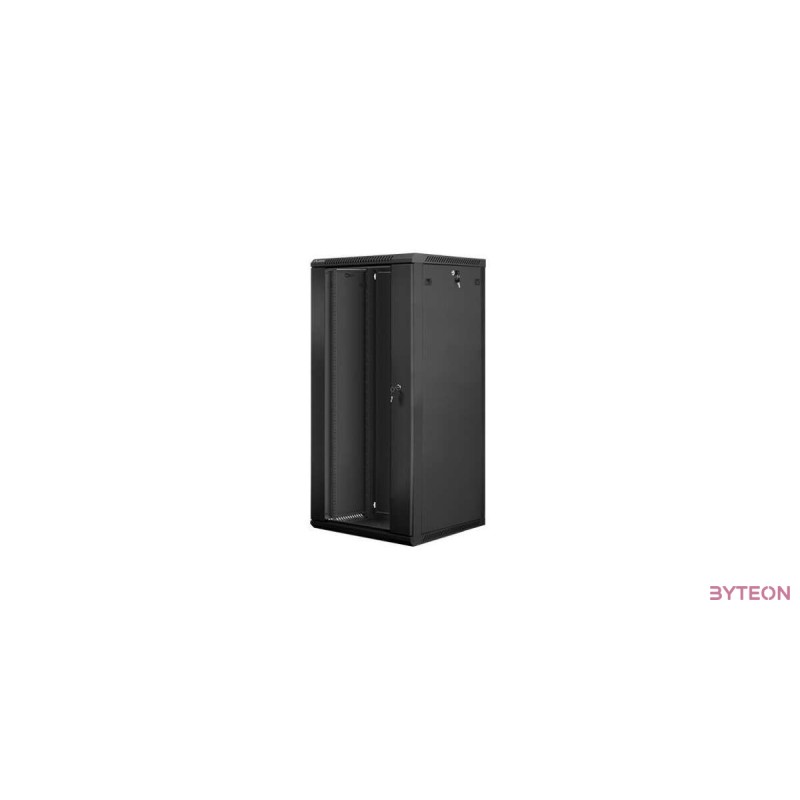 Lanberg 19'' fali rack szekrény 27U 600x600mm fekete (üvegajtó)