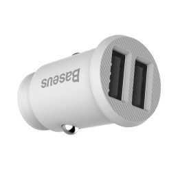 Baseus  Grain Car Charger Mini Universal Smart Car Charger White