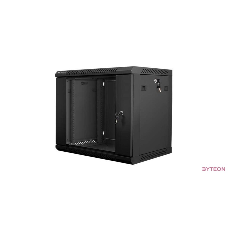 Lanberg 19'' fali rack szekrény 9U 600x450mm fekete (üvegajtó)