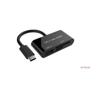 Gembird compact USB Type-C SDXC combo card reader, OTG, black