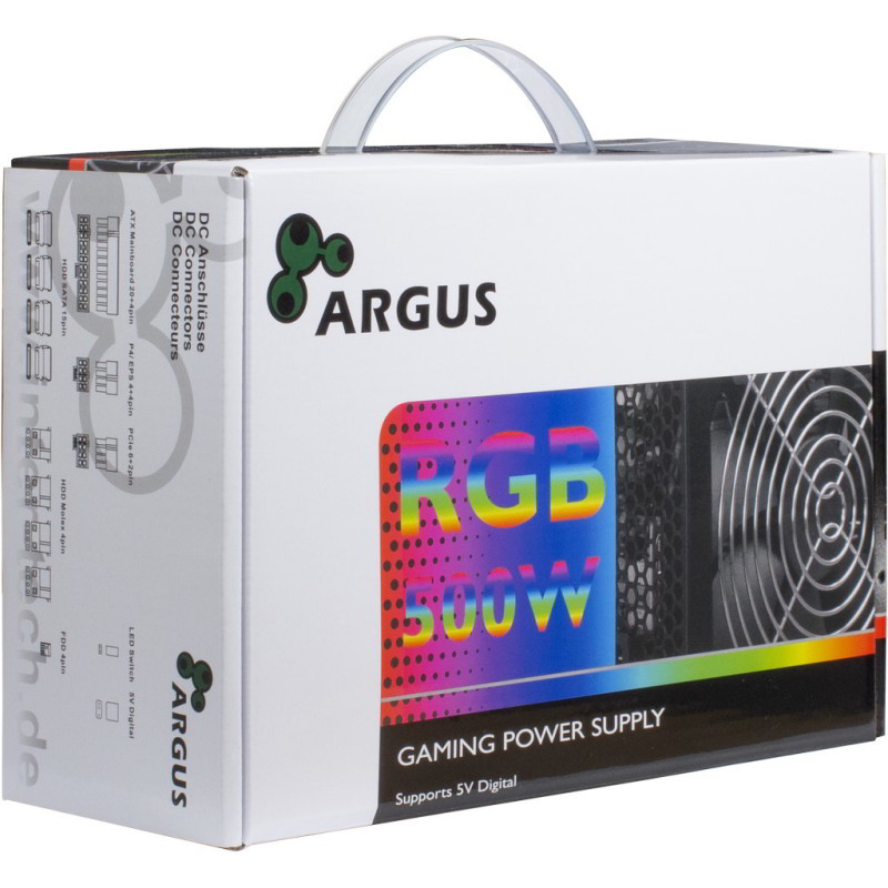 Inter-Tech Argus RGB-500W II tápegység 20+4 pin ATX Fekete