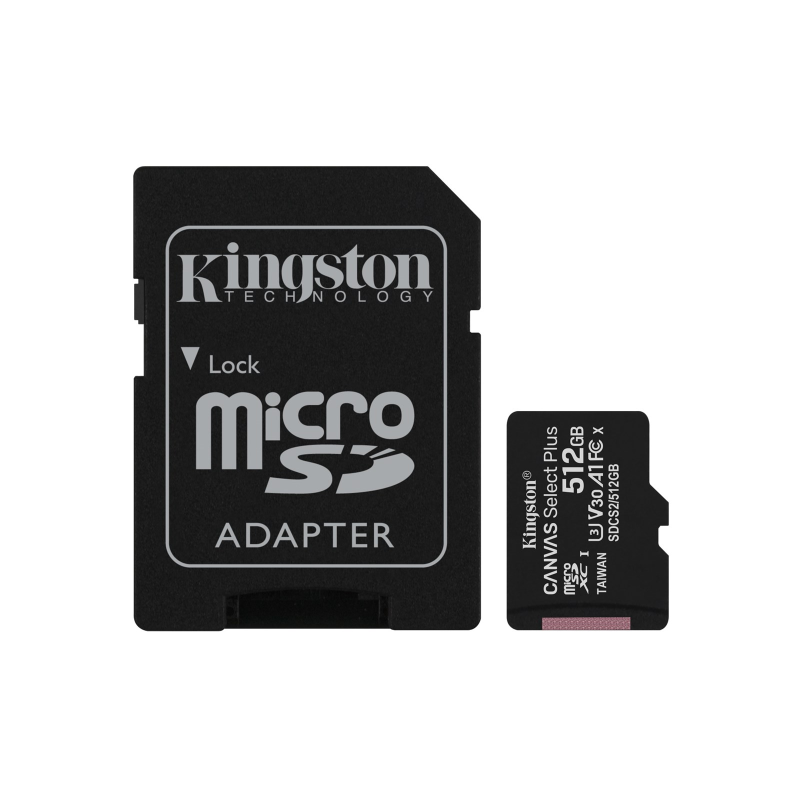 Kingston 512GB microSDXC Canvas Select Plus 100R A1 C10 Card + adapterrel