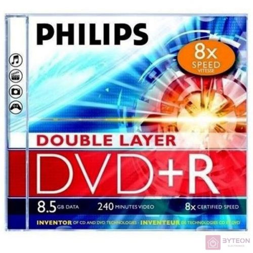 Philips DVD+R 8,5 Gb 8x kétrétegű normál tok (1-es címke)